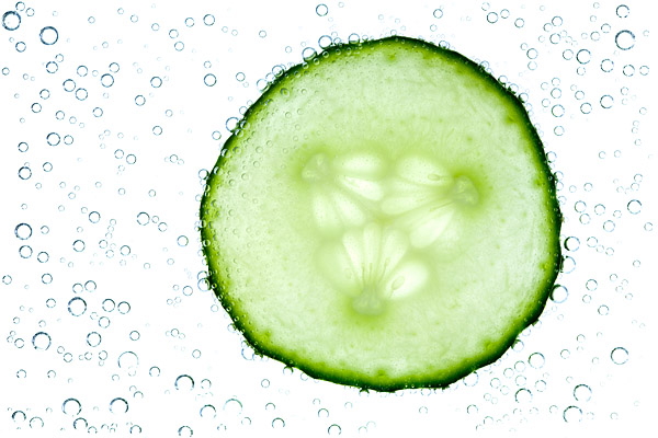 Frische Gurkenscheibe, randlos freigestellt